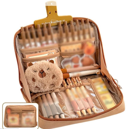 1 Pack Stylish Zipper Pencil Case Large Capacity Multifunctional Travel Pencil Box for School and Office, Brown.