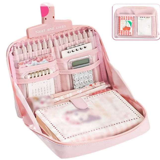 Large Capacity Pencil Case with Compartments and Zipper for School Office Travel, Pink.