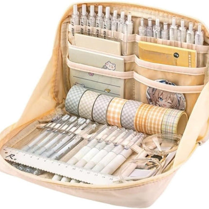 1 Pack White Stylish Pencil Case with Zipper, Large Capacity Multifunctional Travel Pencil Box for School and Office.