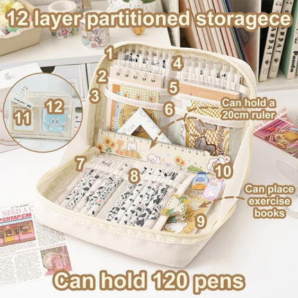 1 Pack White Stylish Pencil Case with Zipper, Large Capacity Multifunctional Travel Pencil Box for School and Office.