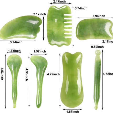 7-piece Gua Sha Set, Resin Facial and Body Massage Tool for Face Legs Back, Green.