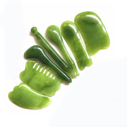 7-piece Gua Sha Set, Resin Facial and Body Massage Tool for Face Legs Back, Green.