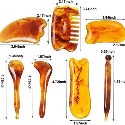 7-piece Gua Sha Set, Resin Facial and Body Massage Tool for Face Legs Back, Gold.