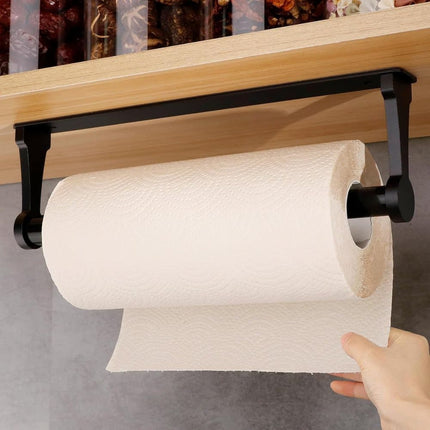 Aluminum Self-Adhesive Paper Towel Holder, No Drilling Required, Black, 32.5x9.8cm.