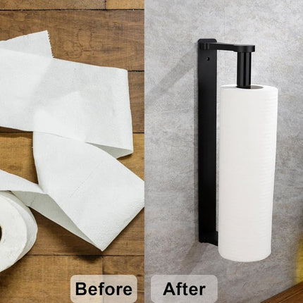 Aluminum Self-Adhesive Paper Towel Holder, No Drilling Required, Black, 32.5x9.8cm.