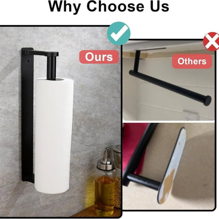 Aluminum Self-Adhesive Paper Towel Holder, No Drilling Required, Black, 32.5x9.8cm.