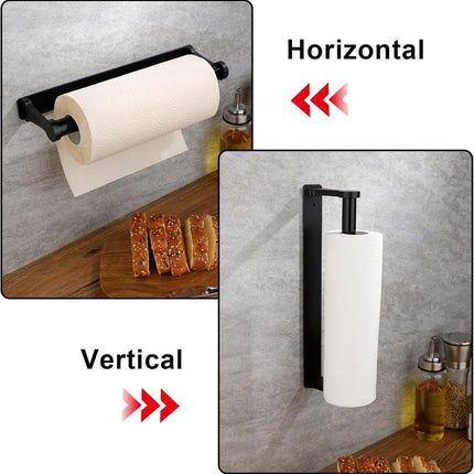 Aluminum Self-Adhesive Paper Towel Holder, No Drilling Required, Black, 32.5x9.8cm.