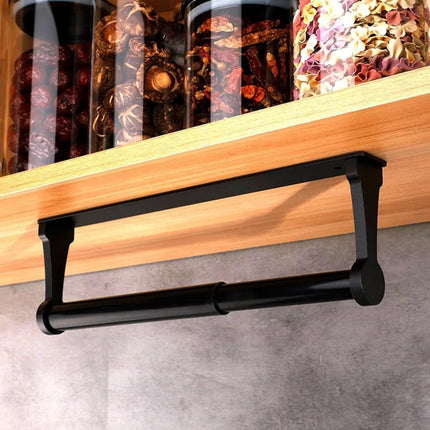 Aluminum Self-Adhesive Paper Towel Holder, No Drilling Required, Black, 32.5x9.8cm.