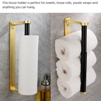 Self-Adhesive Paper Towel Holder for Kitchen & Bathroom, 32.5x9.8cm, No Drilling Required, Gold.