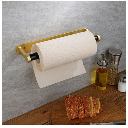 Self-Adhesive Paper Towel Holder for Kitchen & Bathroom, 32.5x9.8cm, No Drilling Required, Gold.