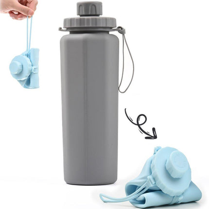 600ml Foldable Water Bottle BPA-Free Lightweight for Travel Gym Camping, Gray.