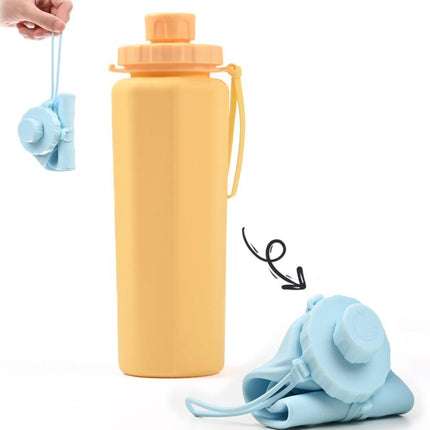600ml Foldable Water Bottle BPA-Free Lightweight for Travel Gym Camping, Yellow.