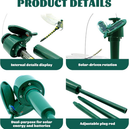 3 pcs Solar Powered Dragonfly Clips Insect Repellent Garden Decoration, Realistic PVC Weatherproof, Compatible with Outdoor Decor.