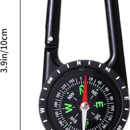 Multifunctional 1-in-1 Compass & Carabiner | Multitool | Belt Clip | Portable | Extra Strong | Survival | Black.