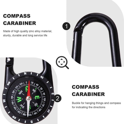 Multifunctional 1-in-1 Compass & Carabiner | Multitool | Belt Clip | Portable | Extra Strong | Survival | Black.