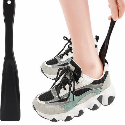 Spoon-shaped shoehorn | Plastic | Length 19.5 cm | Shoe puller | With hanging loop | Black.