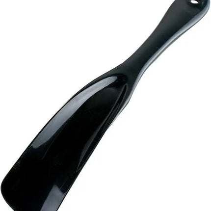 Spoon-shaped shoehorn | Plastic | Length 19.5 cm | Shoe puller | With hanging loop | Black.