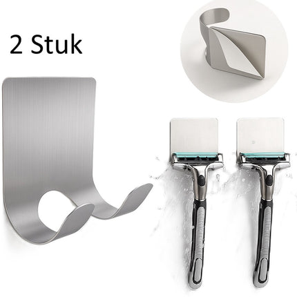 2-Piece Stainless Steel Razor Holder | Razor Tray | Self-Adhesive Razor Holder | Razor Hook | Razor Hanging | Silver.