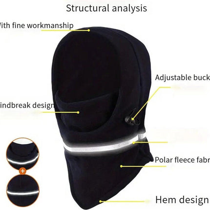 Adjustable Fleece Balaclava With Reflective Safety Strip | Neck Warmer | Windproof | UV Protection | Ski Mask | Scooter Mask | Winter Mask | Winter Hat | Dark Blue.