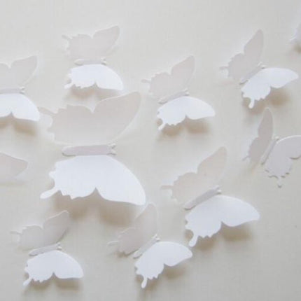 3D White Butterflies (12 pieces) - Wall Sticker / Wall Decoration for Children's Room / Nursery / Living Room.