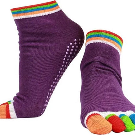 Full Toe Yoga Socks | Full Toe Yoga Sock | With Anti-Slip Bottom | Anti-Slip Socks | Pilates Socks | Size 36-40 | Purple with Colors.