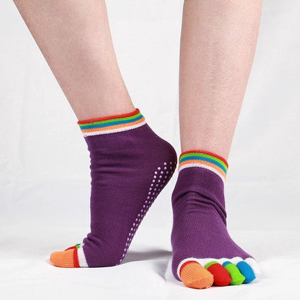 Full Toe Yoga Socks | Full Toe Yoga Sock | With Anti-Slip Bottom | Anti-Slip Socks | Pilates Socks | Size 36-40 | Purple with Colors.