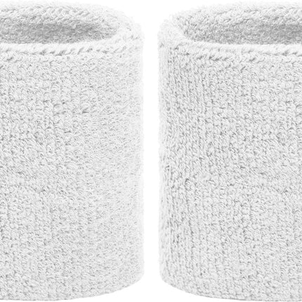 Set of 2 white sports/fitness wristbands.