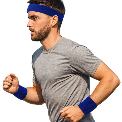 Set of Headband and 2x Wristbands | Sweatband | Sweatbands 6x8 CM | Head and Wrist | Sports Bands | Dark Blue.