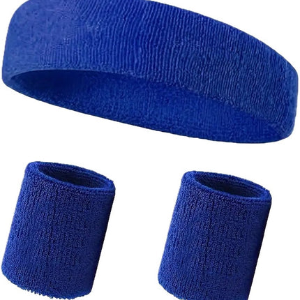 Set of Headband and 2x Wristbands | Sweatband | Sweatbands 6x8 CM | Head and Wrist | Sports Bands | Dark Blue.