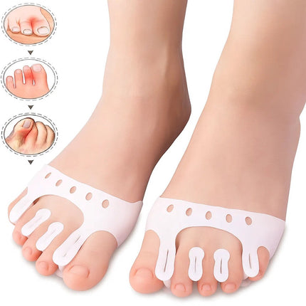 Silicone Toe Corrector 5-Hole | Toe Spreader | Hallux Valgus | Straighten Toes | Shock Absorbing | With Holes | White | 1 Pair.