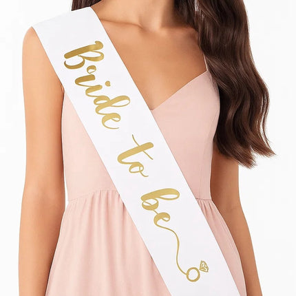 Bride To Be Sash | Bachelorette Party Sash | 80 Cm | White with Gold.