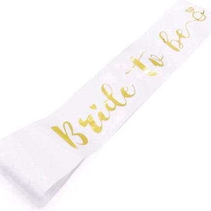 Bride To Be Sash | Bachelorette Party Sash | 80 Cm | White with Gold.