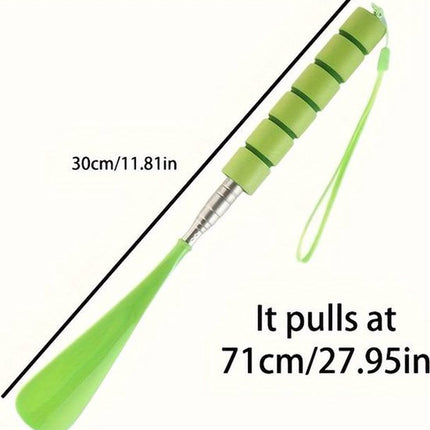 Extendable Shoehorn | Shoe Puller | Stainless Steel | Length 30 to Max 71 CM | Green.
