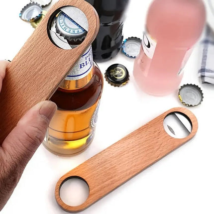 Luxury Wooden Bottle Opener | Beer Opener | Bottle Opener | Bar Accessories | With Hanging Loop | Wood/Stainless Steel | 18 x 5 CM.