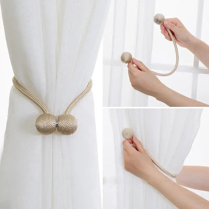 Set of 2 Magnetic Curtain Holders | Curtain Tieback | Curtain Holder | Magnetic Curtain Cord | Curtain Buckle | Universal | Black.