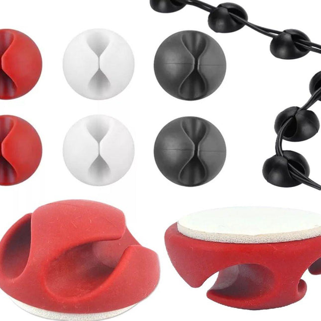 6-Piece Cable Organizer | Cable Holder | With Cable 3 Clips | Sort Cables | With Self-Adhesive Tape | Red/White/Black.