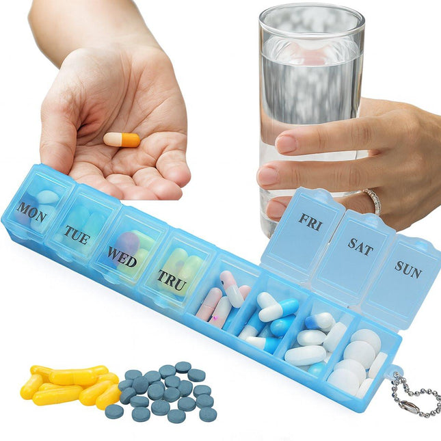 Medicine Storage Boxes 7 Days | Pill Box | Pill Box | Pill Planner | With Day Indicator | 7 Compartments | Blue.