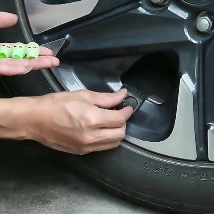 Glow In Dark Valve Caps | Car Valve Cap | Skull | Also For Motorcycle, Bicycle, Scooter | Set of 4 | Green.