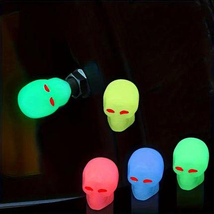 Glow In Dark Valve Caps | Car Valve Cap | Skull | Also For Motorcycle, Bicycle, Scooter | Set of 4 | Green.