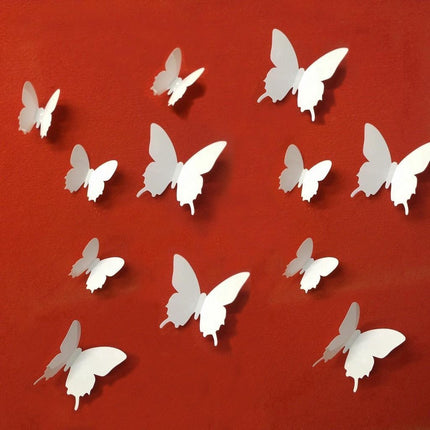 3D Wall Decoration Butterflies 12 Pieces | Wall Butterflies | Butterfly Wall Stickers | Solid Wall Stickers | White.