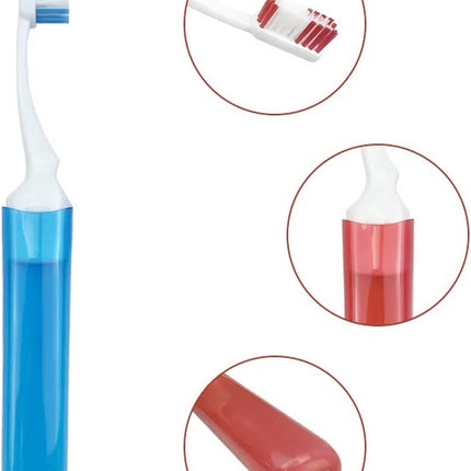 Portable Foldable Travel Toothbrush | With Soft Bristles | Space-Saving | With Case | Blue.