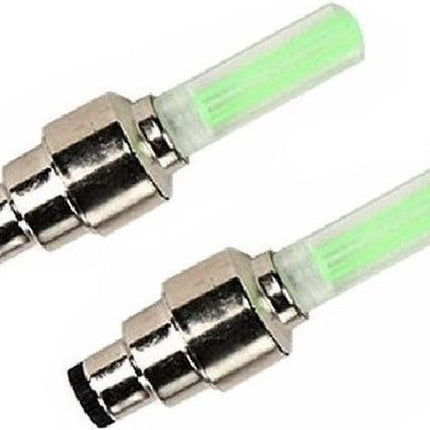 2x Bicycle light valve color deluxe green - wheel LED incl. batteries - valve lighting / valve lights.