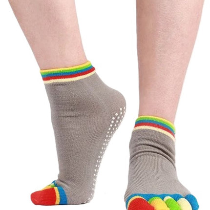 Full Toe Yoga Socks | Full Toe Yoga Sock | With Anti-Slip Bottom | Anti-Slip Socks | Pilates Socks | Size 36-40 | Grey with Colors.