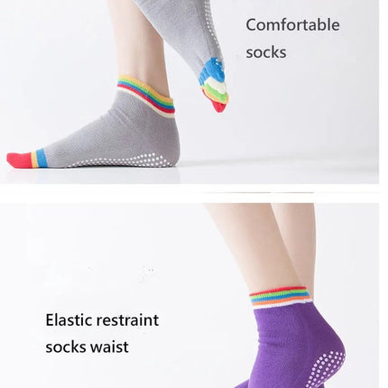 Full Toe Yoga Socks | Full Toe Yoga Sock | With Anti-Slip Bottom | Anti-Slip Socks | Pilates Socks | Size 36-40 | Grey with Colors.