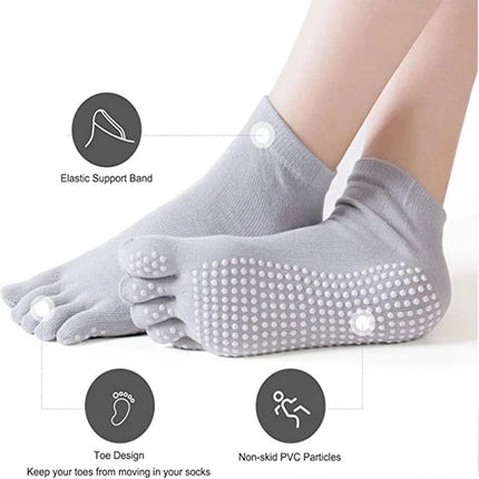 Full Toe Yoga Socks | Full Toe Yoga Sock | With Anti-Slip Bottom | Anti-Slip Socks | Pilates Socks | Size 36-40 | Grey with Colors.
