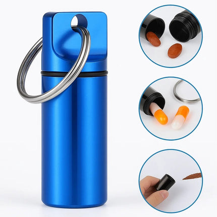 Luxury Pill Box Keychain | Medicine Box | Pill Box | Pill Container | Aluminum | Waterproof | Blue.