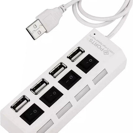 HI Speed 4-Port USB 2.0 Hub I Hub Splitter I On/Off Switch I LED I Up to 480 MB/s I White.