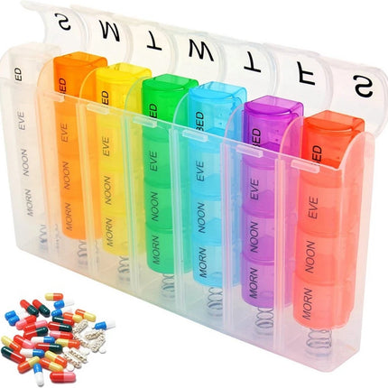 7-day pill box with 4 daily compartments - Automatic opening - 28-compartment pill box - Medicine box - Pill organizer.
