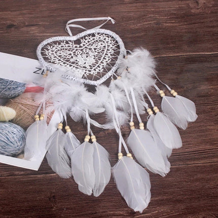 Handmade Dream Catcher | Dream Catcher XXL | Large Handmade Dream Catcher | Dream Catcher - Large Dream Catcher | Heart Dream Catcher | With Feathers | White.