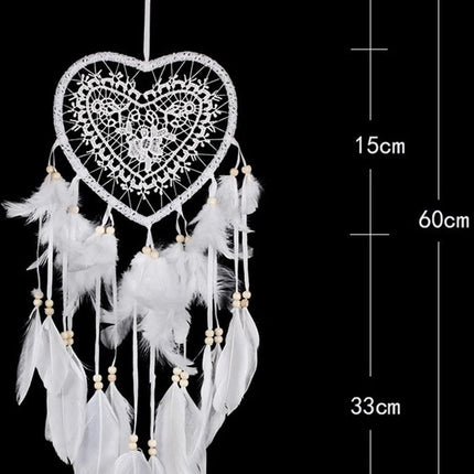 Handmade Dream Catcher | Dream Catcher XXL | Large Handmade Dream Catcher | Dream Catcher - Large Dream Catcher | Heart Dream Catcher | With Feathers | White.